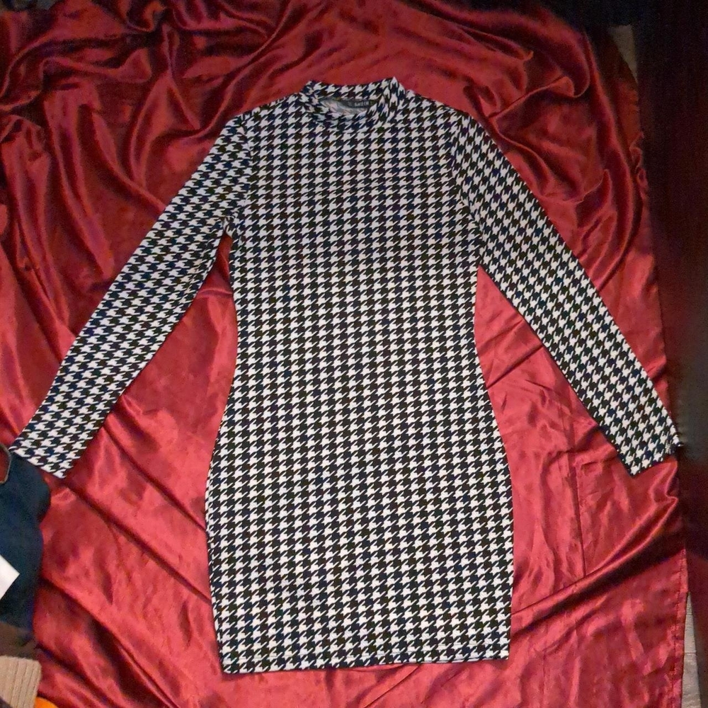 Elegant Black and White Houndstooth Dress